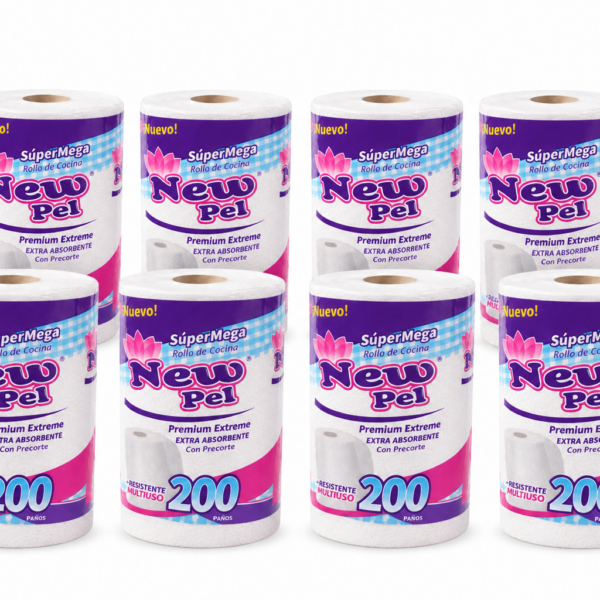 ROLLO DE COCINA NEW PEL PREMIUM BLANCO 200 PAÑOS X8 UN