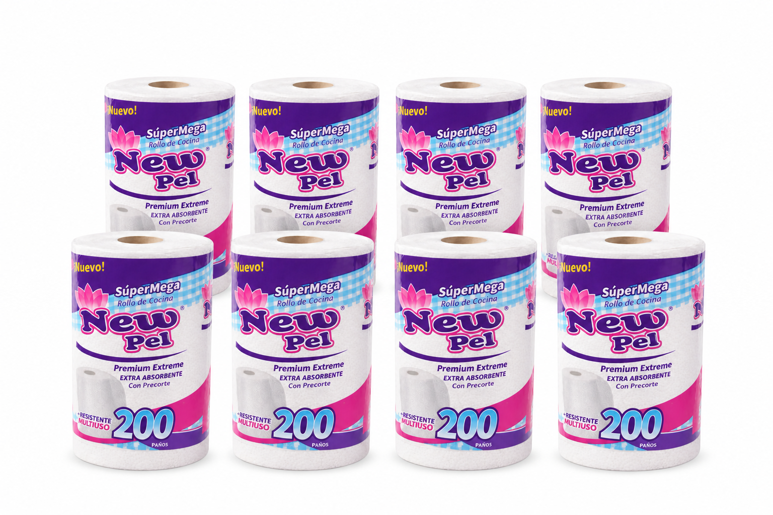 ROLLO DE COCINA NEW PEL PREMIUM BLANCO 200 PAÑOS X8 UN